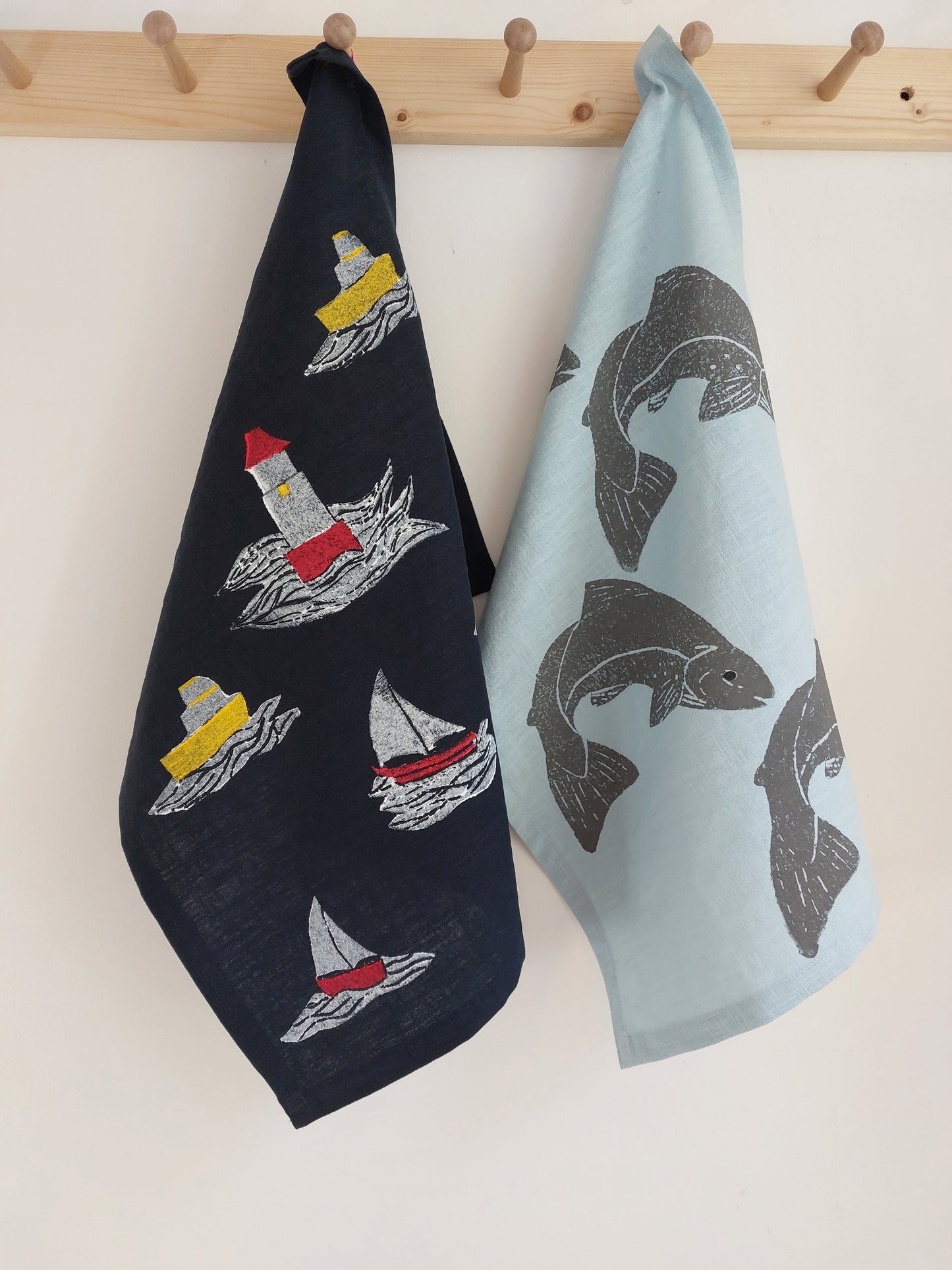 salmon tea towel light blue