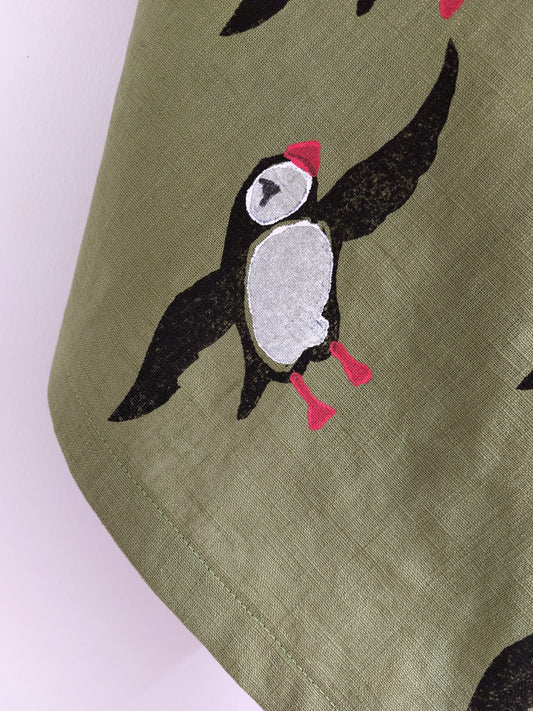 plucky puffin tea towel avocado