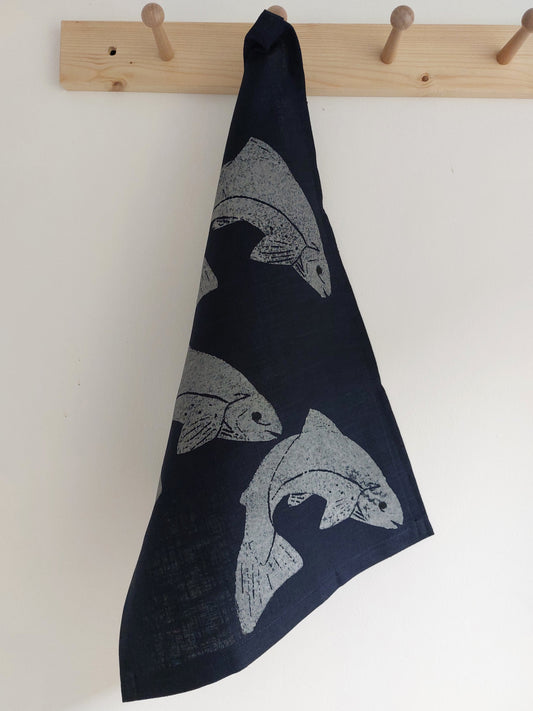 salmon tea towel navy