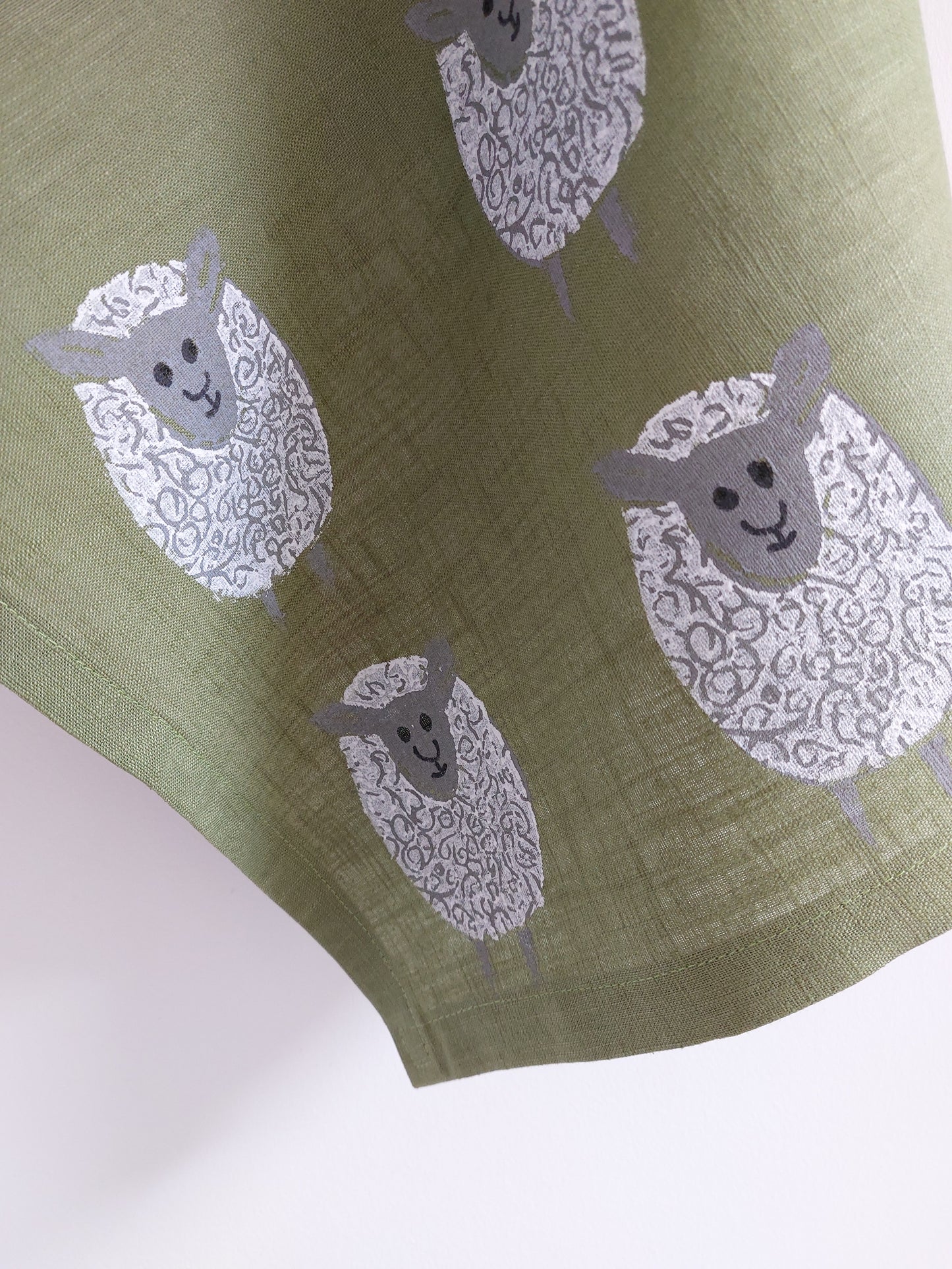 fluffy sheep tea towel avocado