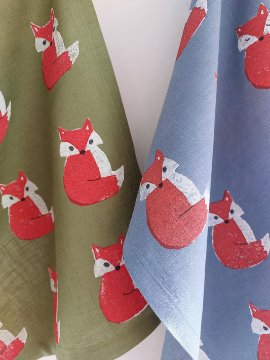 crafty fox tea towel mid blue