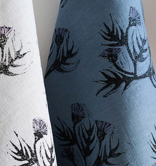 thistle tea towel light blue