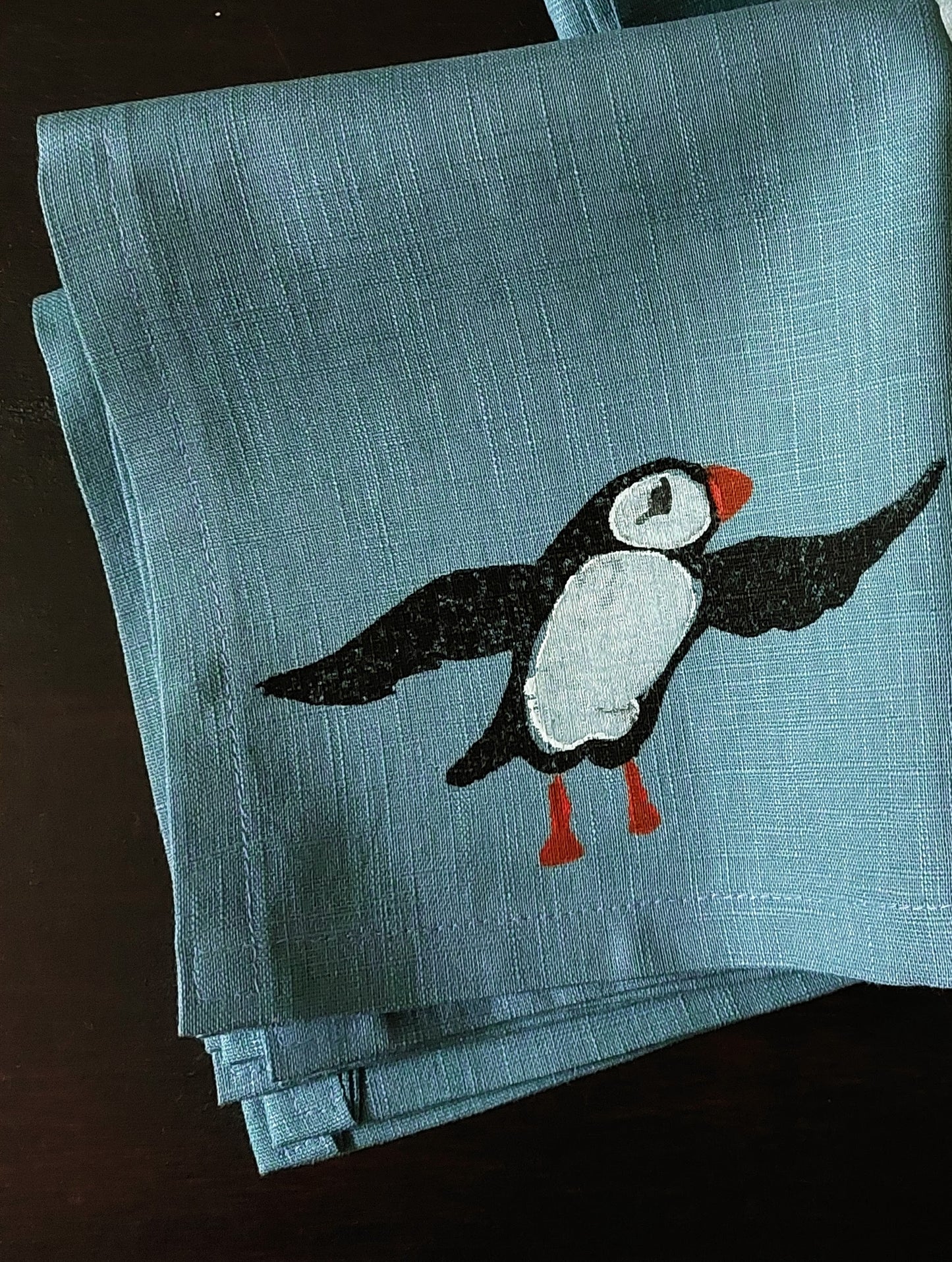 plucky puffin napkin pale blue