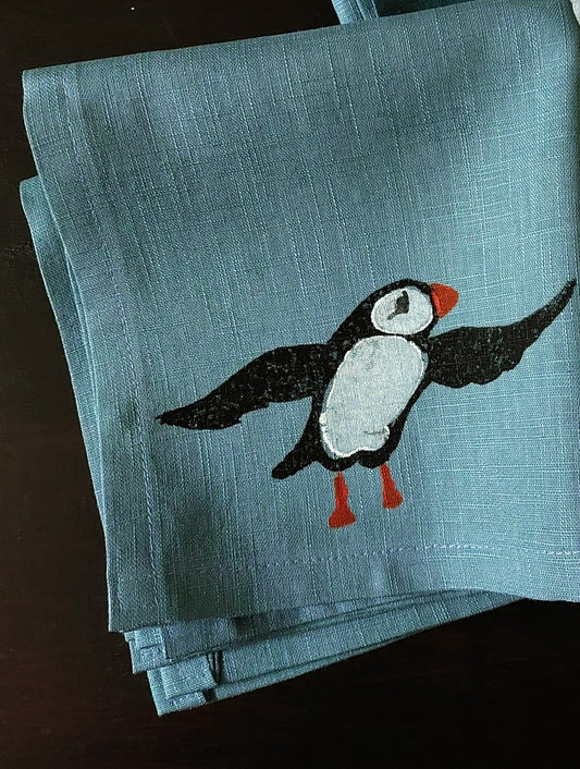 plucky puffin napkin pale blue