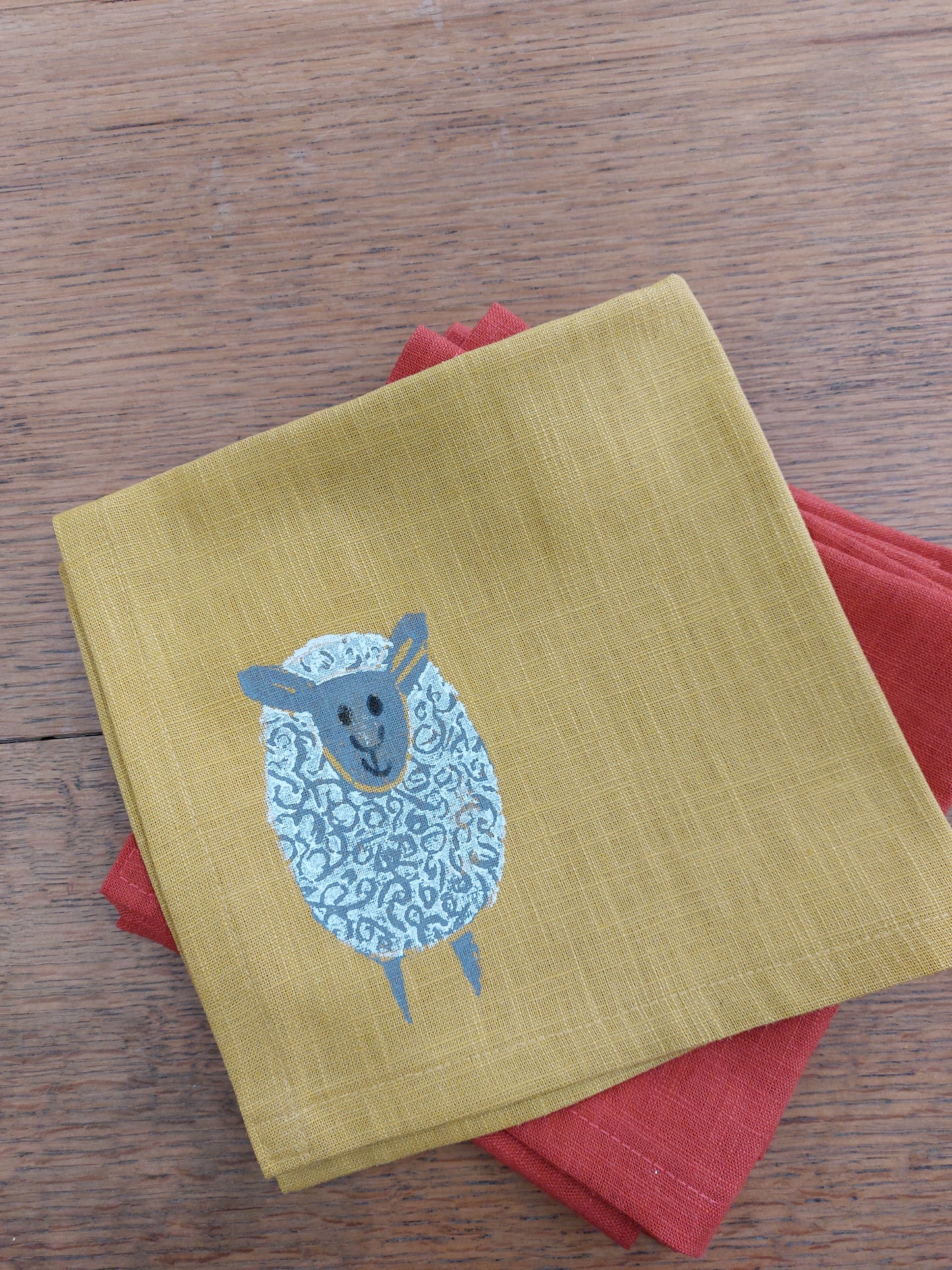 fluffy sheep napkins mustard linen