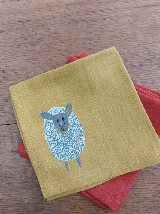 fluffy sheep napkins mustard linen