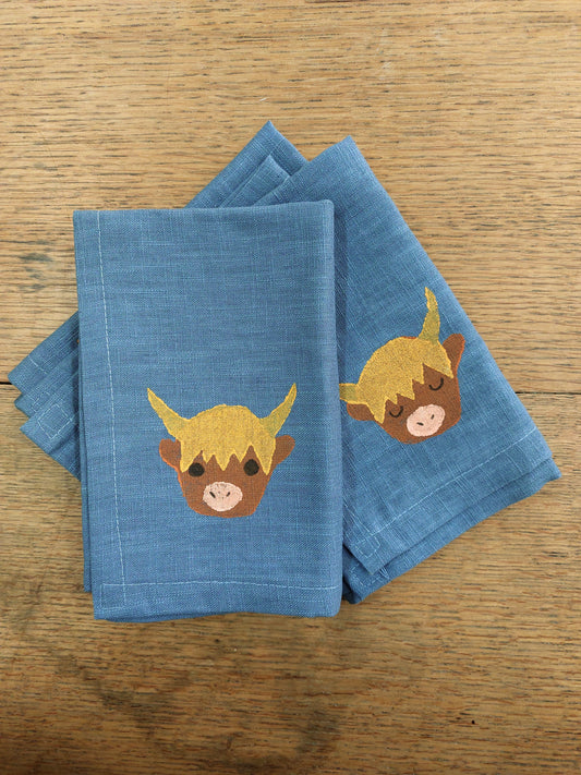 highland coo napkins teal linen