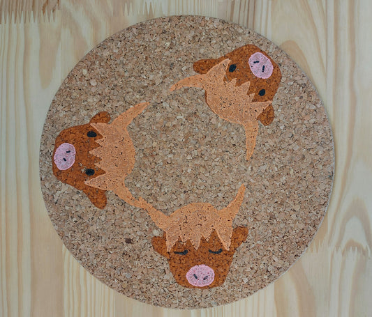 cork pot/table mat highland coos set of four