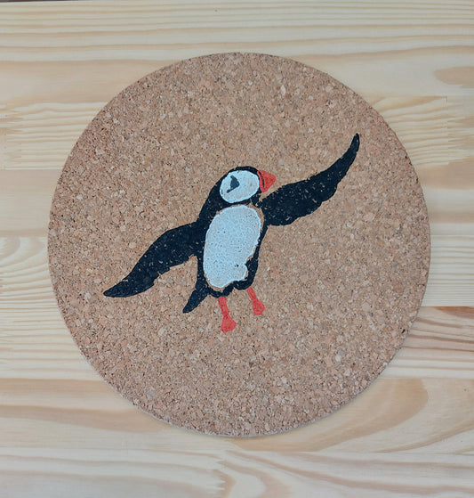 cork pot/table mat puffin set of four