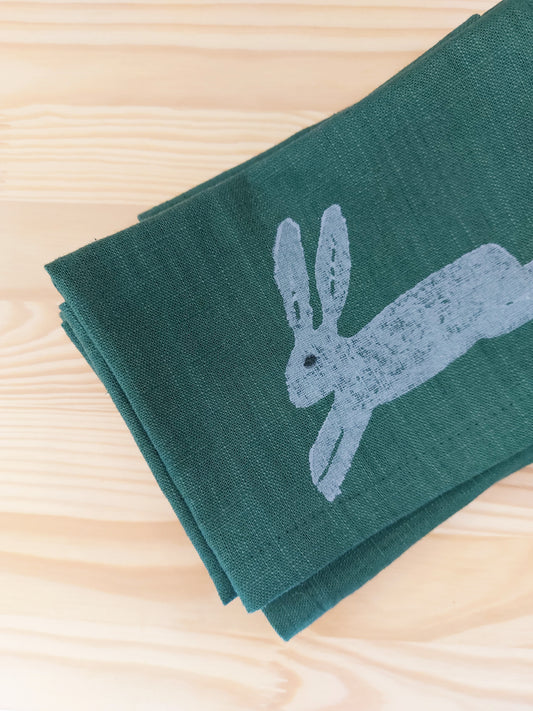 hare linen napkin forest