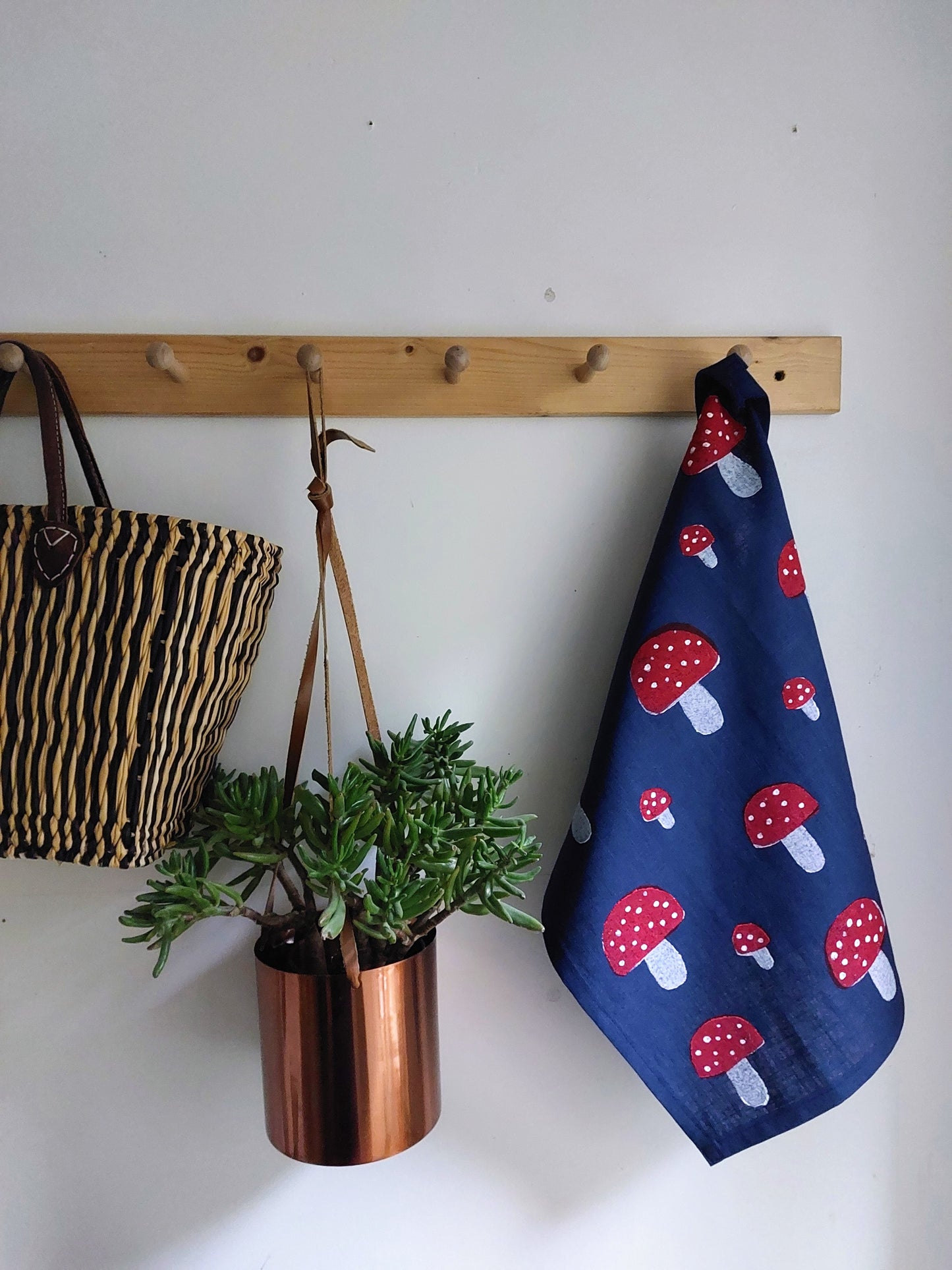 mushroom tea towel navy