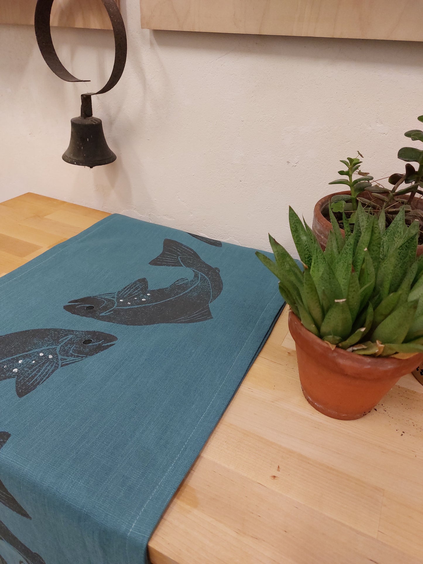 salmon blue table runner