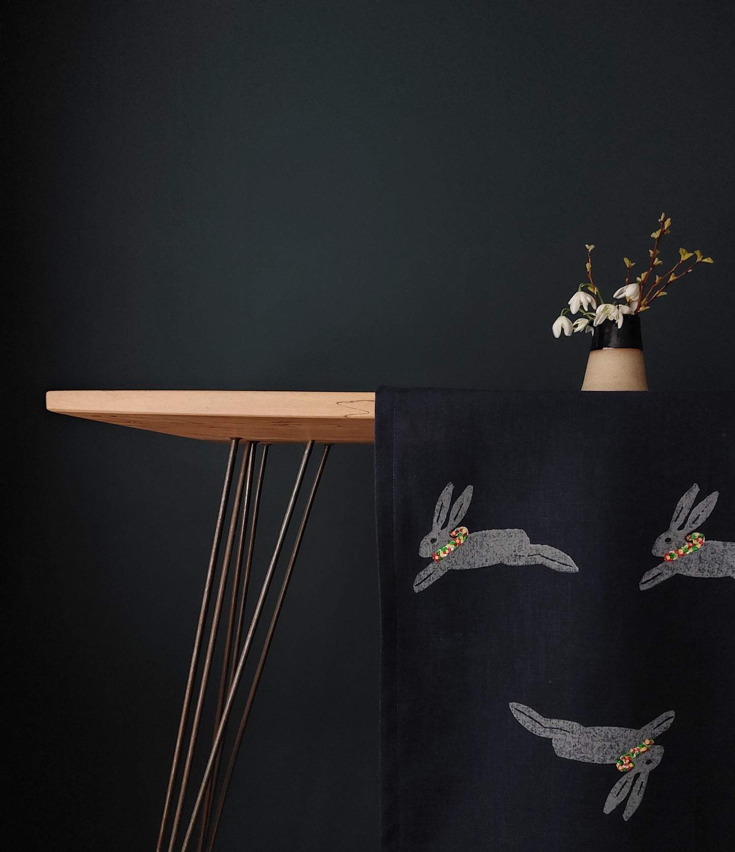 spring hare table runner navy