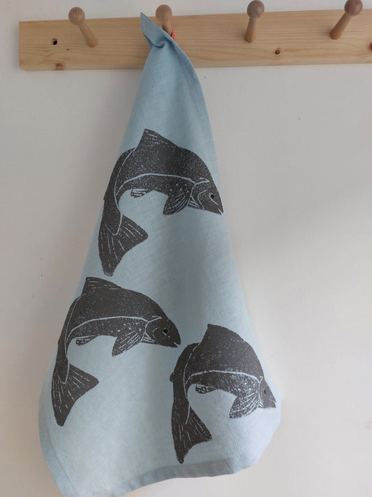 salmon tea towel light blue