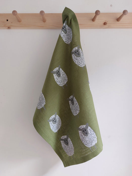 fluffy sheep tea towel avocado