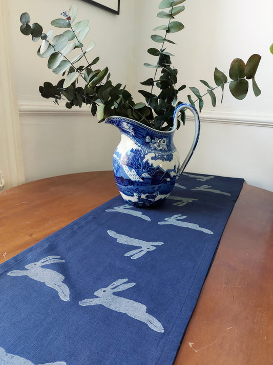navy hare table runner