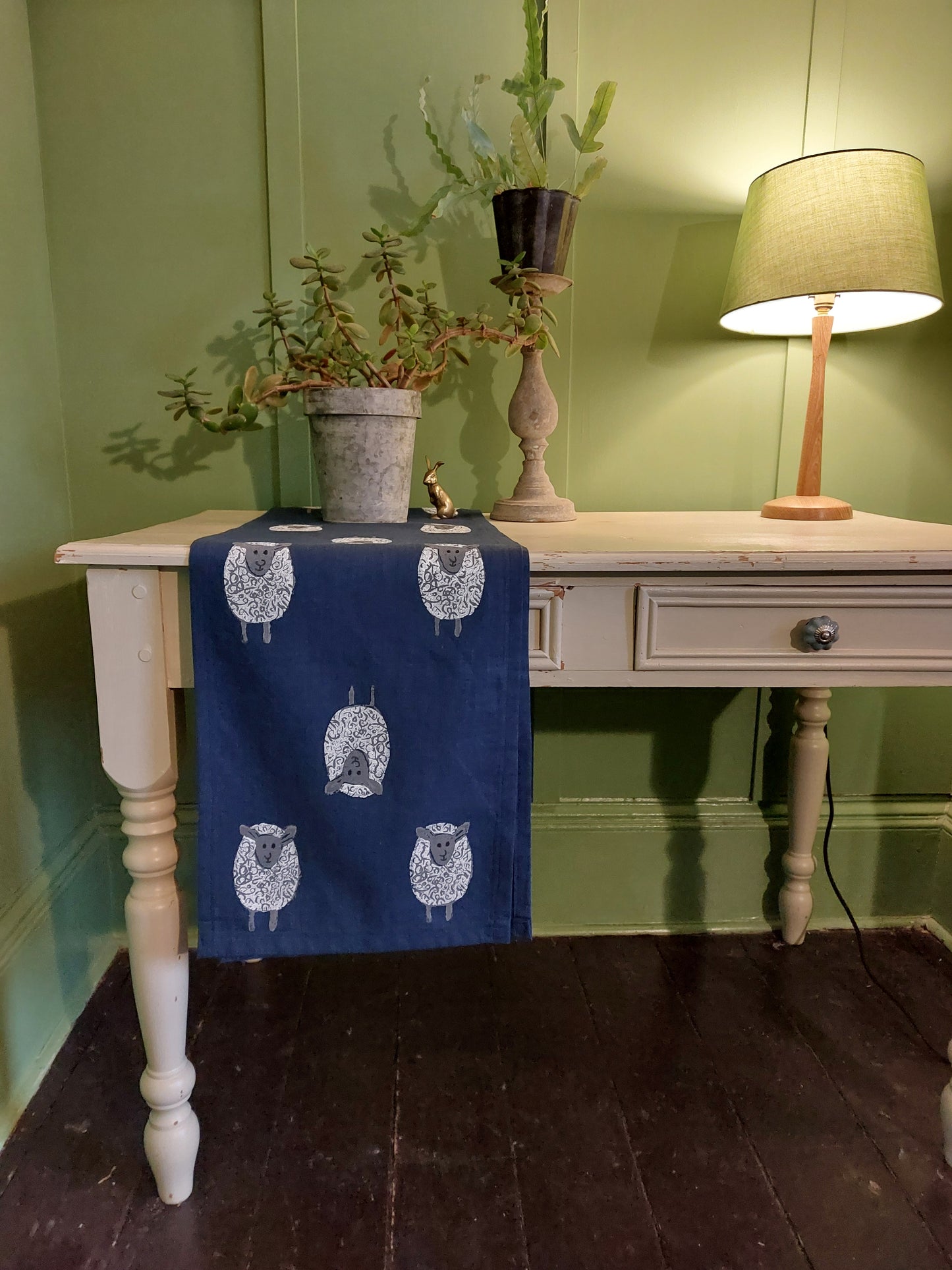 fluffy sheep table runner navy