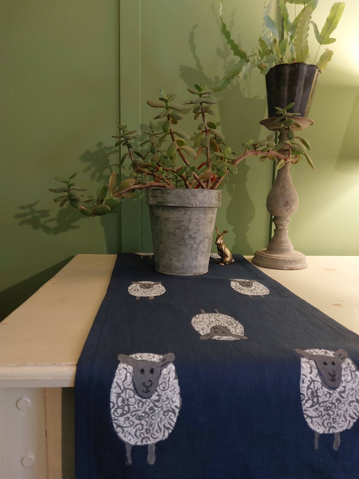 fluffy sheep table runner navy
