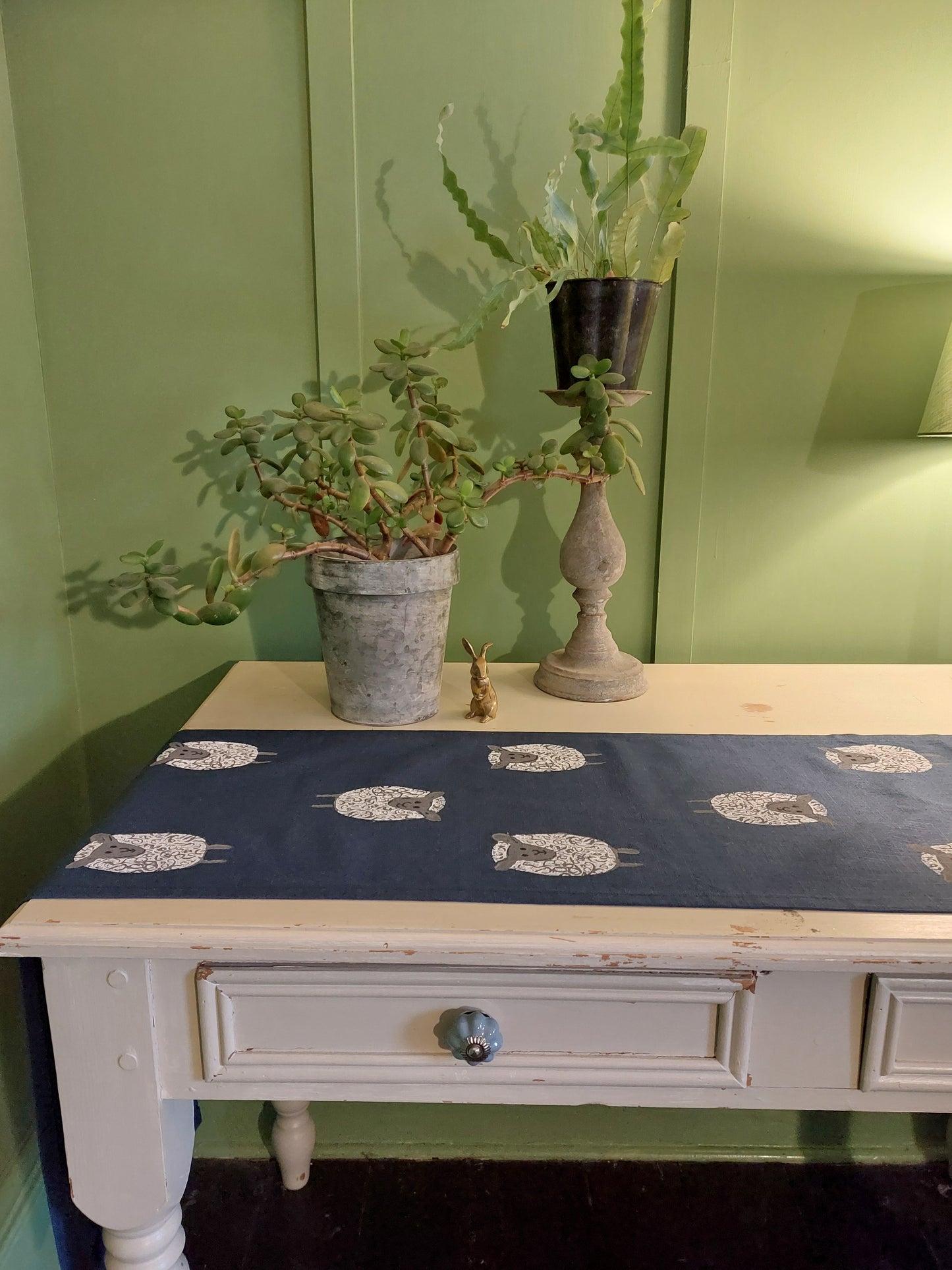 fluffy sheep table runner navy