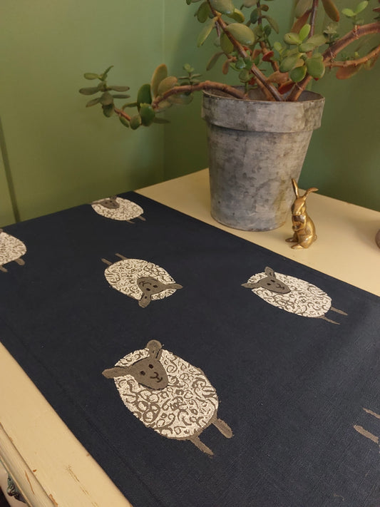 fluffy sheep table runner navy