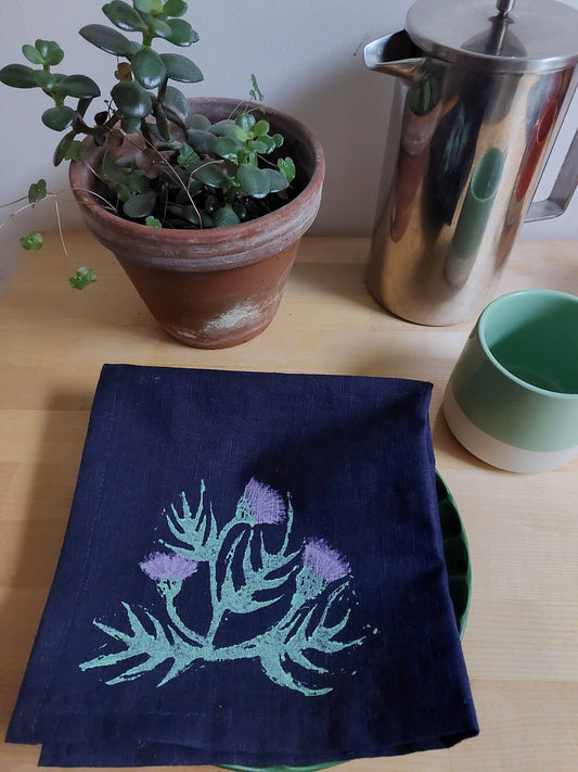 thistle linen napkin navy