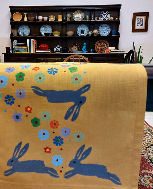 spring hare table runner mustard