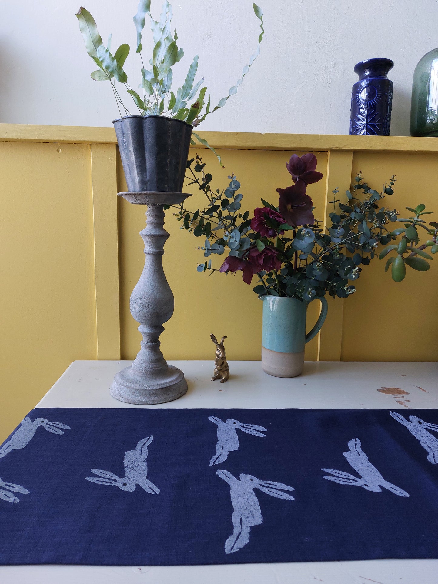navy hare table runner