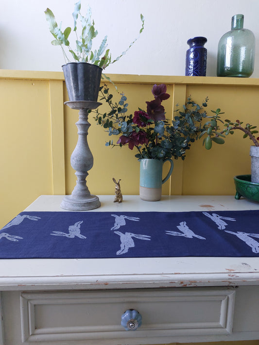 navy hare table runner