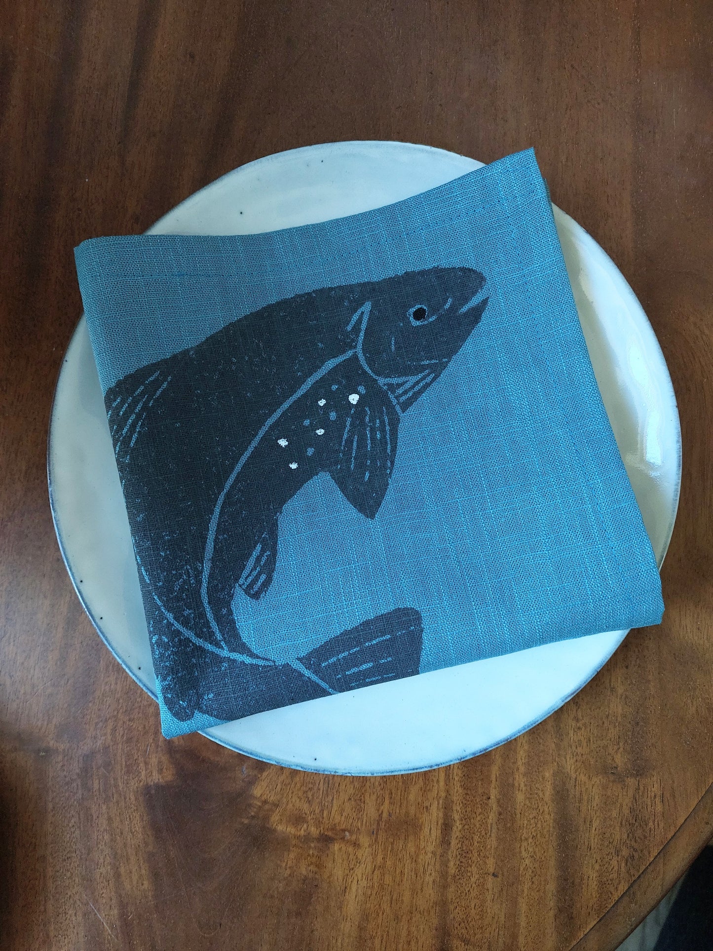 salmon linen napkin blue