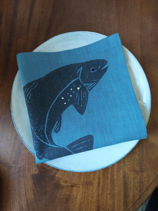 salmon linen napkin blue