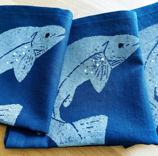 salmon linen napkin navy