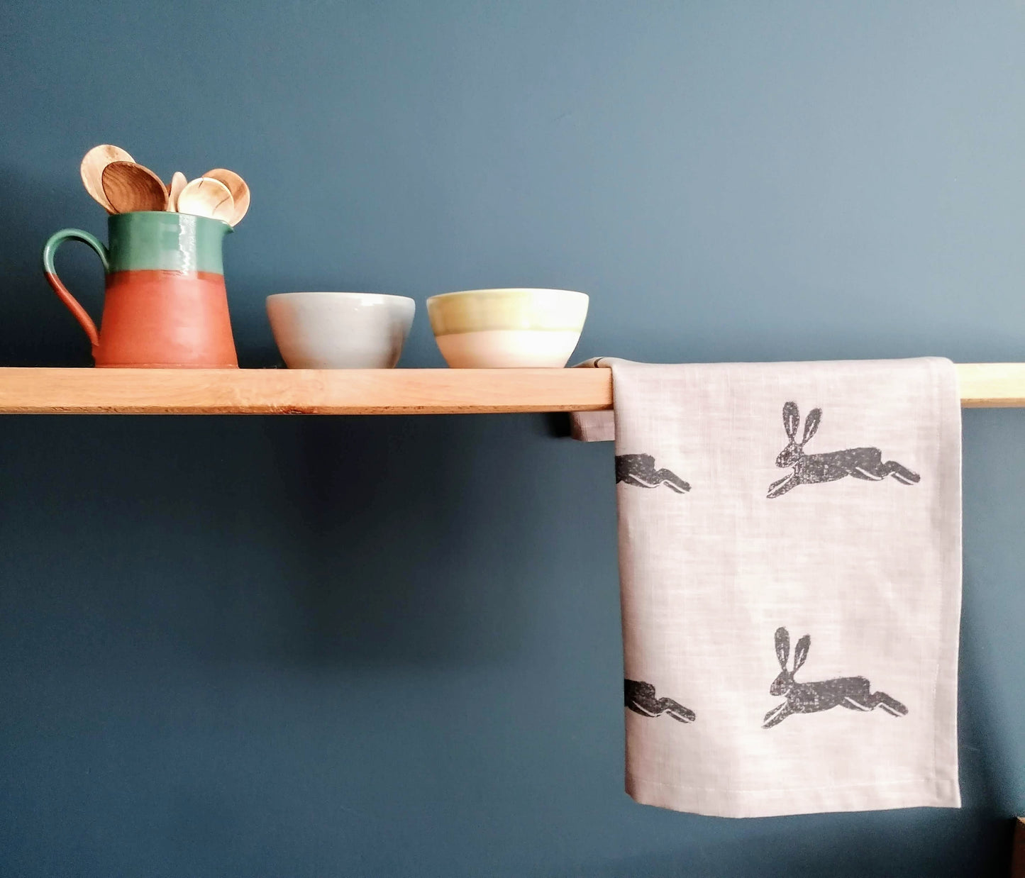 hare linen tea towel grey