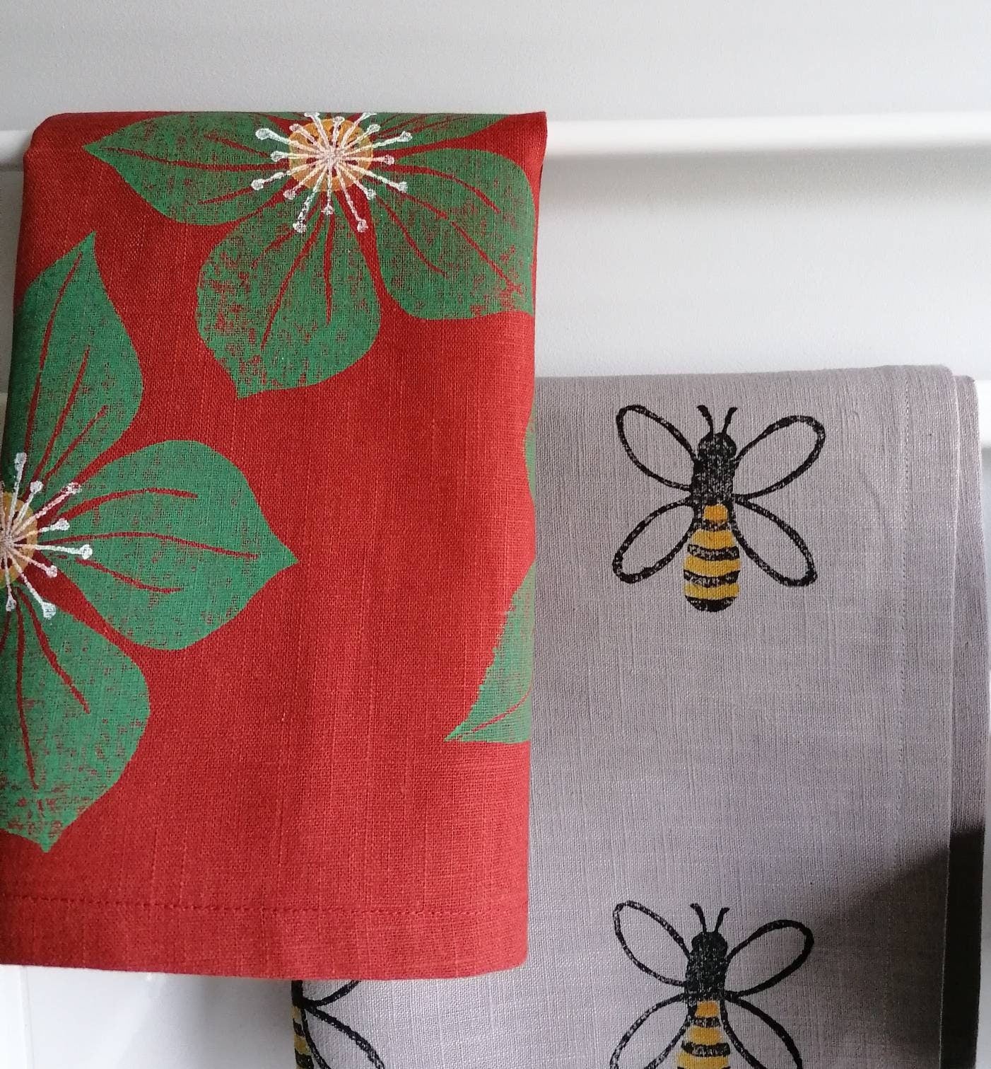 bee linen tea towel grey