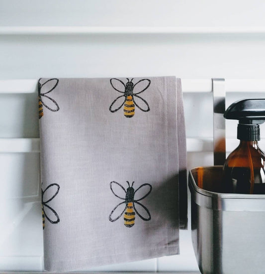 bee linen tea towel grey